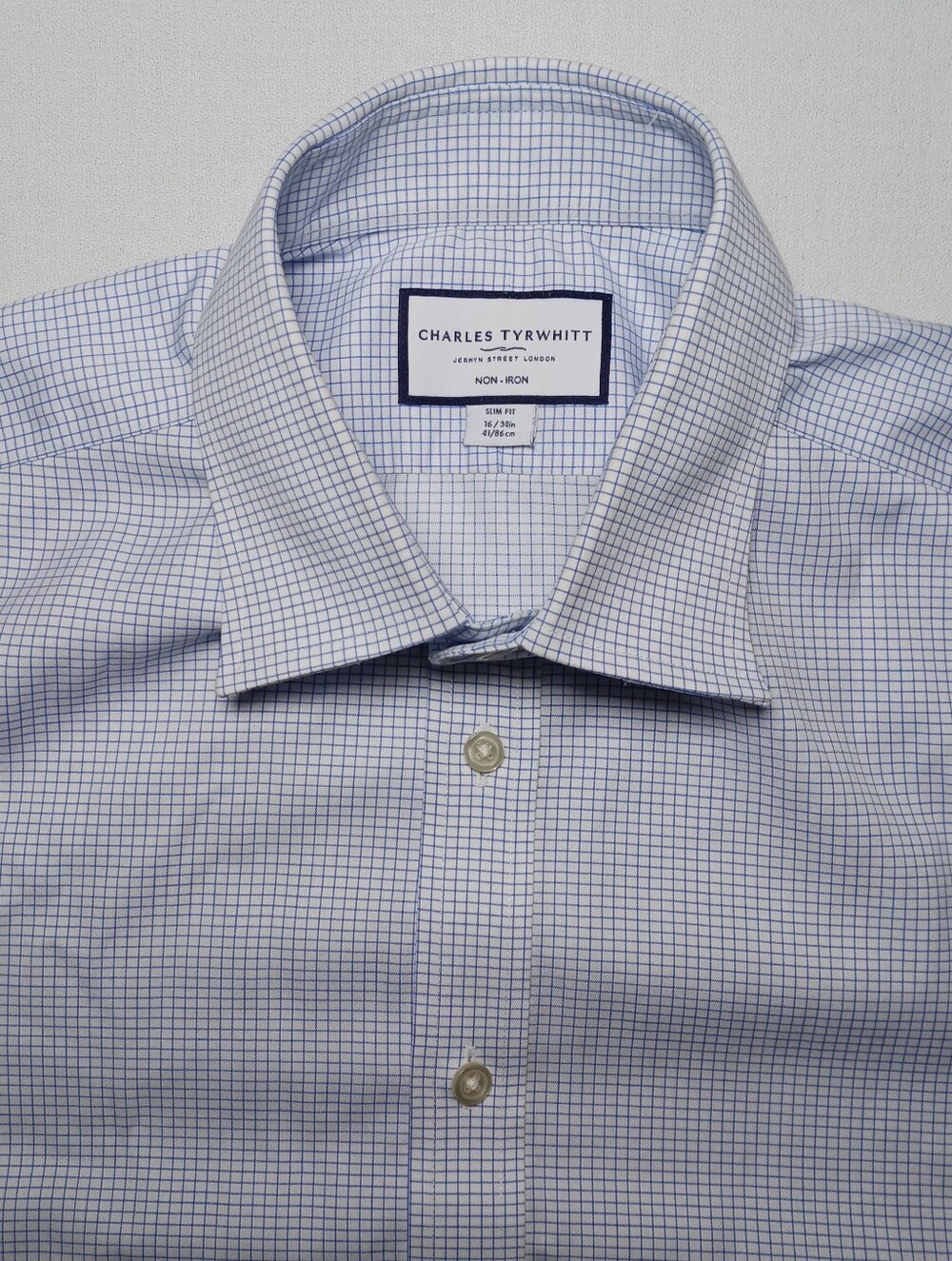 Charles Tyrwhitt Slim Fit Non Iron Dress Shirt Large 16-34 Blue Check
